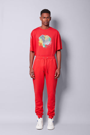 Bravian model wearing trousers bravianactive red virus front